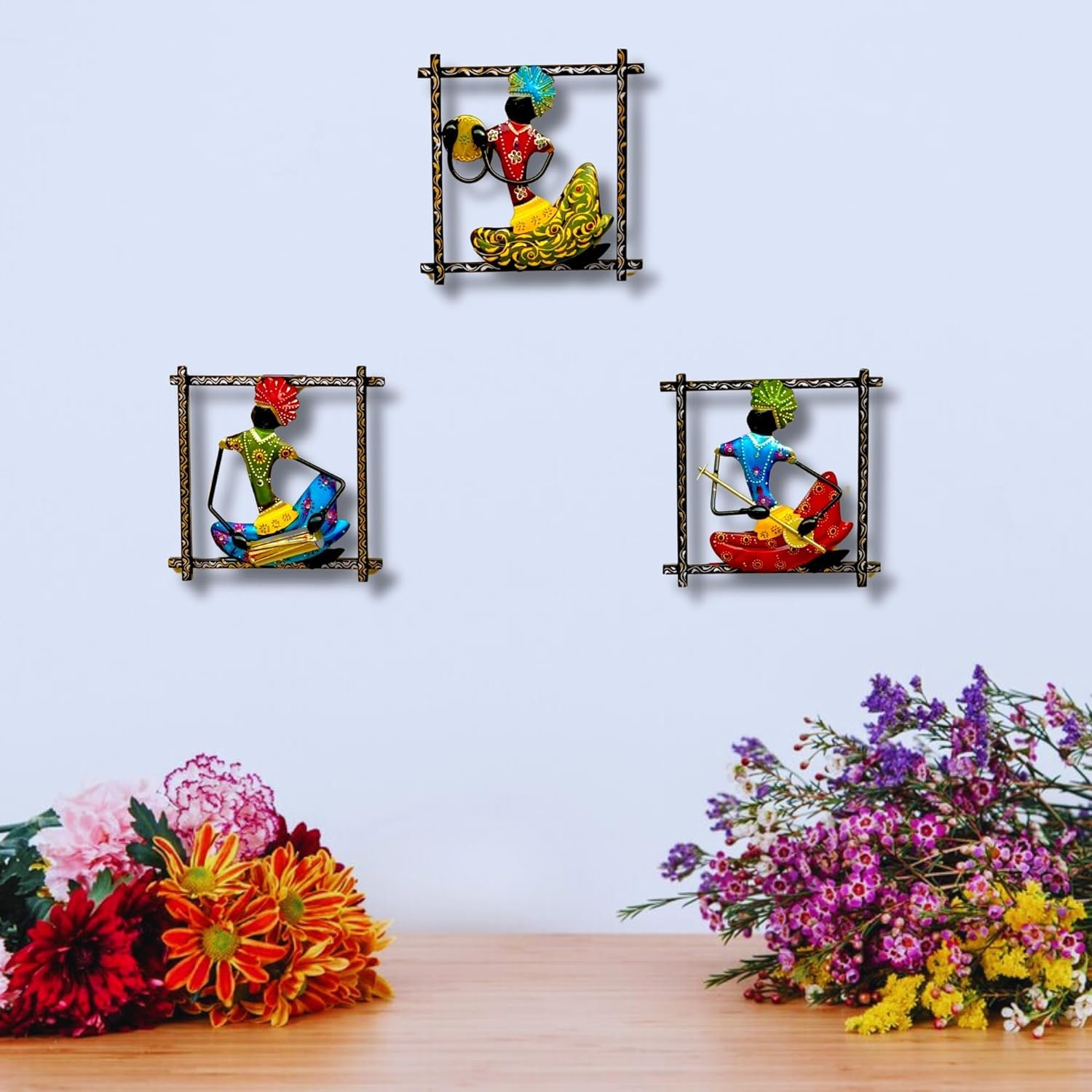 Rsn 3 Musicians Doll Metal Wall Art Frame, Wall Sculpture, Wall Hanging For Living Room, Bedroom, Dining Room, Office Home Decor